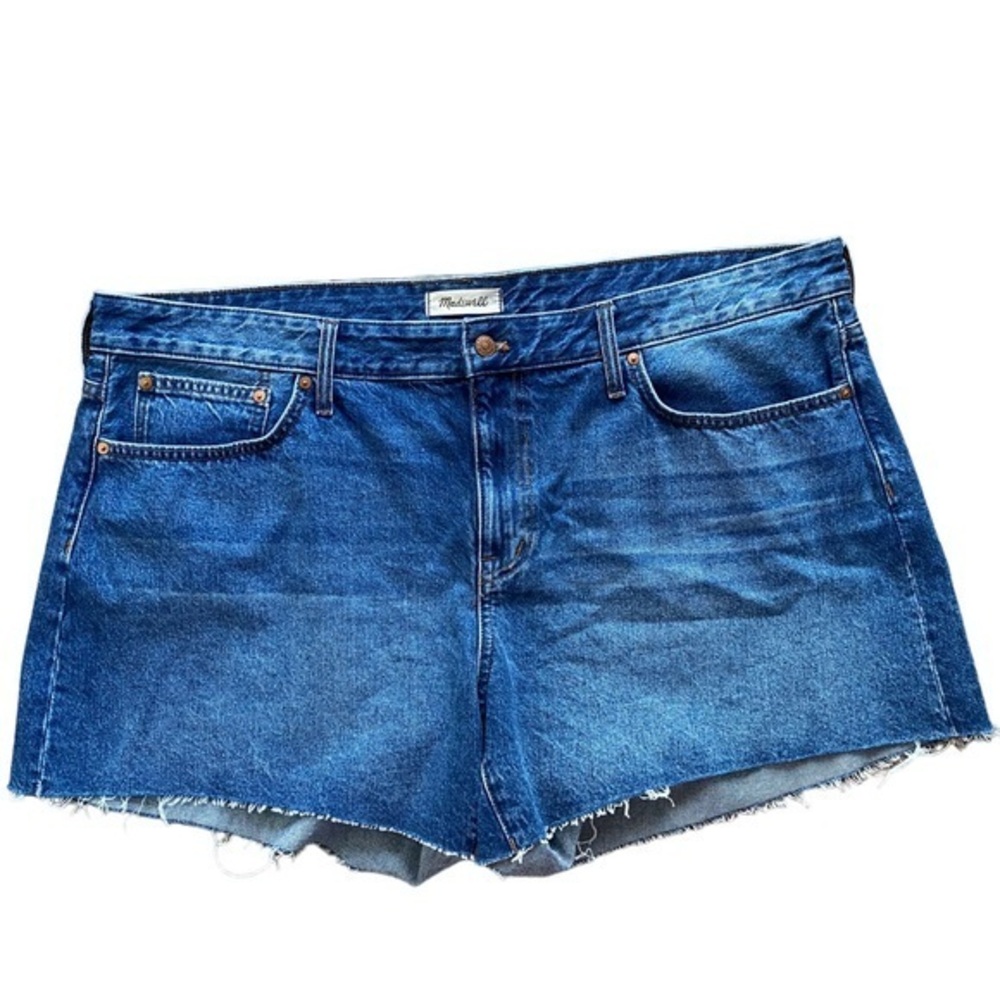 Madewell women’s relaxed fit raw hem blue denim shorts 20W NWOT